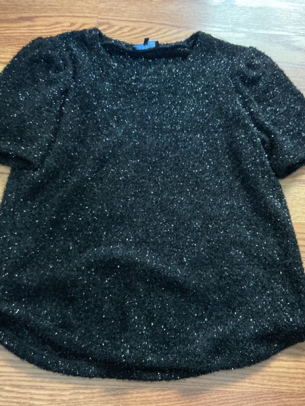 1. State Black & Eyelash Rainbow Metallic Short Sleeve Sweater Size S
